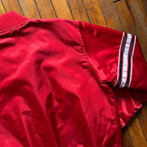 Rare Starter Chicago Bulls Windy City Satin Men Red‎ Puffer Bomber Jacket Size L - Picture 8 of 8